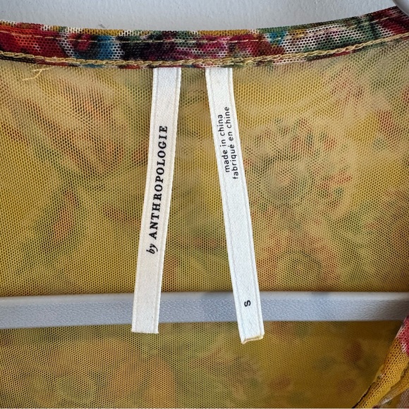 Anthropologie Gretchen Sheer Floral Blouse Mustard Yellow Small - Picture 2 of 7